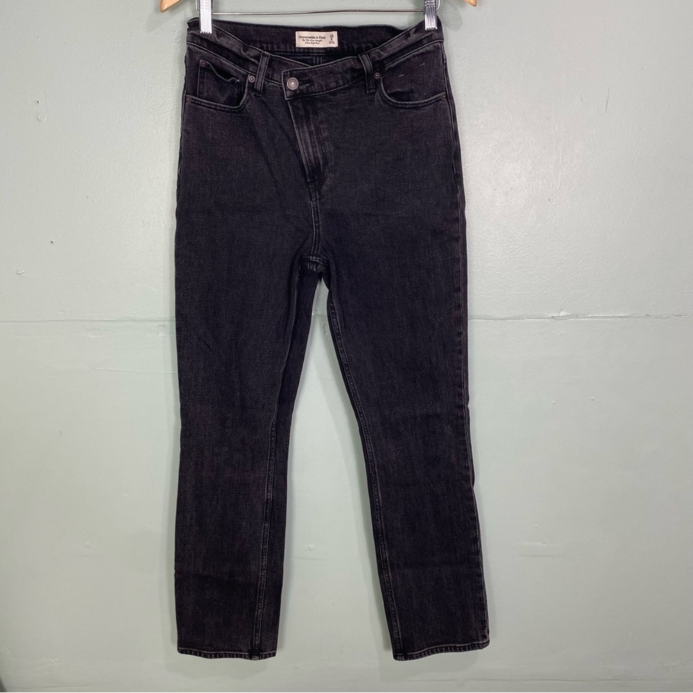 Abercrombie & Fitch 90s Slim Straight High Rise 6‎ 28 Black Jeans Criss Cross